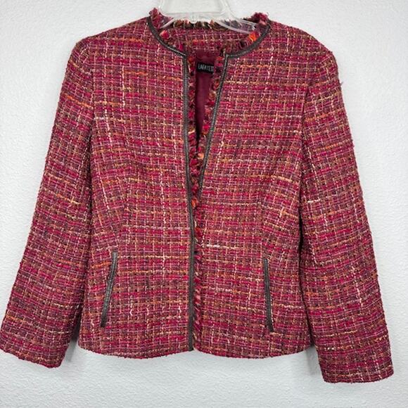 Tweed Burgundy Sz 4 Wool Blend Classic Fit Skirt Suit Acadamia Clueless Preppy - Picture 2 of 16